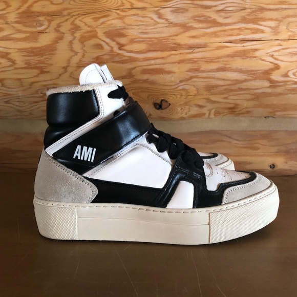 AMI ALEXANDRE MATTIUSSI Black and White ADC Hight Top Sneakers size 36 LIKE NEW - Picture 4 of 12